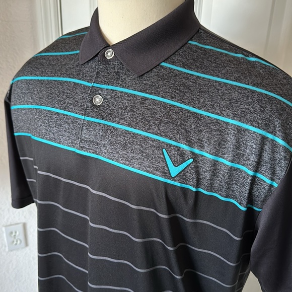 LIKE NEW CALLAWAY “OPTI-DRI” POLO GOLF SHIRT. Size XL. Black w/ Aqua blue & grey - Picture 2 of 10